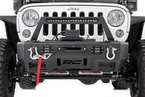Jeep Wrangler Front Bumper - Rough Country - Stubby LED + Hoop - Black - '07-'10